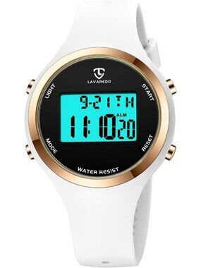 Women's White Quartz Chronograph Waterproof Outdoor Sport Alarm Digital Watch